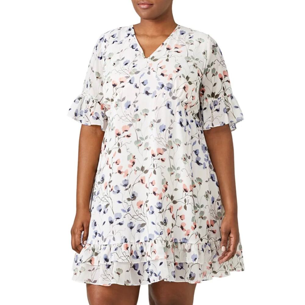 Junarose White Floral Party Dress Size 16 Fit & Flare Work Wedding Romantic $80